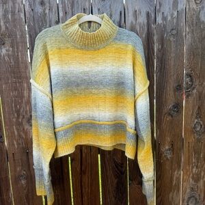 Pilcro Yellow and Gray Striped Turtleneck Sweater